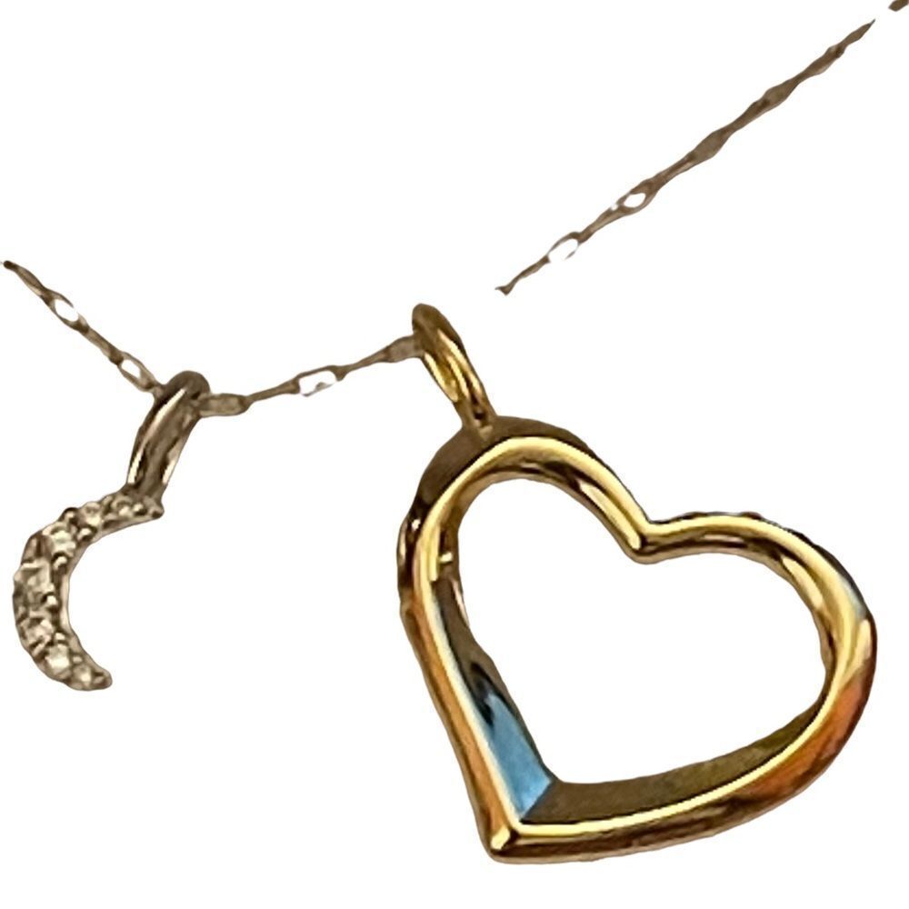 NIB sterling silver cubic zirconia heart and encrusted half moon necklace